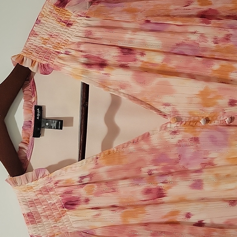 Aqua Pink and Orange Ruffled Tiered Long Sleeve Dress - Picture 9 of 10